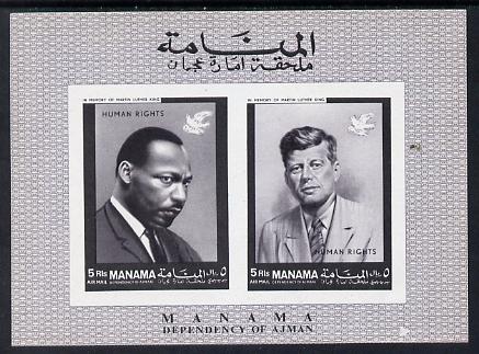 Manama 1968 Human Rights imperf m/sheet (Kennedy & Martin Luther King) Mi BL A8B unmounted mint, stamps on human rights    kennedy         nobel   personalities