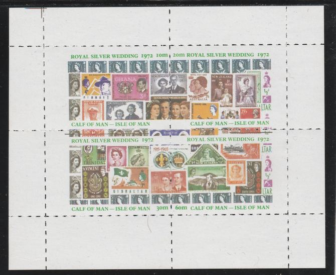 Calf of Man 1972 Royal Silver Wedding rouletted m/sheet containing set of 4 unmounted mint (Rosen CA224MS), stamps on royalty, stamps on stamp on stamp, stamps on stamponstamp