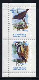 Calf of Man 1973 Europa opt'd on Birds rouletted m/sheet (showing 3m Starling & 25m Woodpecker) unmounted mint with Scout logo, Rosen CA312MS, stamps on , stamps on  stamps on europa, stamps on  stamps on birds, stamps on  stamps on woodpeckers, stamps on  stamps on scouts