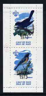 Calf of Man 1973 Europa optd on Birds rouletted m/sheet (showing 5m Redstart & 20m Blackbird) unmounted mint with Scout logo, Rosen CA313MS, stamps on europa, stamps on birds, stamps on blackbirds, stamps on scouts