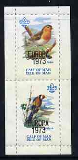 Calf of Man 1973 Europa opt'd on Birds rouletted m/sheet (showing 10m Robin & 45m Goldfinch) unmounted mint with Scout logo, Rosen CA314MS, stamps on , stamps on  stamps on europa, stamps on  stamps on birds, stamps on  stamps on robin, stamps on  stamps on goldfinch, stamps on  stamps on scouts