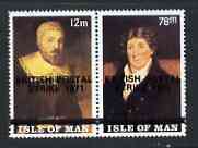 Calf of Man 1971 POSTAL STRIKE overprinted on Paintings from Manx Museum #4 perf set of 2 unmounted mint, stamps on arts, stamps on museums, stamps on strike
