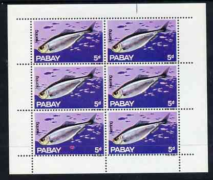 Pabay 1969 Fish 5d (Herring) complete perf sheetlet of 6 unmounted mint, stamps on fish, stamps on marine life