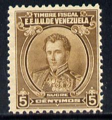 Venezuela 1922 Fiscal General Sucre 5c brown unmounted mint , stamps on , stamps on  stamps on personalities, stamps on  stamps on sucre, stamps on  stamps on masonics, stamps on  stamps on masonry, stamps on  stamps on 