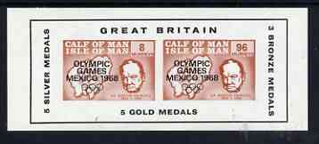 Calf of Man 1968 Olympic Games Mexico overprinted on Churchill imperf m/sheet additionally opt'd with Medals Won (8 & 96m brown) (Rosen CA136MS) unmounted mint, stamps on churchill, stamps on maps, stamps on personalities, stamps on sport, stamps on olympics
