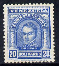 Venezuela 1911 Schools Tax Stamp - Simon Bolivar 20c blue unmounted mint SG 353, stamps on personalities, stamps on bolivar, stamps on masonics, stamps on masonry, stamps on constitutions  , stamps on dictators.