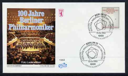 Germany - West Berlin 1982 Centenary of Berlin Philharmonic Orchestra on illustrated cover with first day special cancel, SG B638, stamps on music, stamps on 