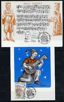 Andorra - Spanish 1985 Europa - Music Year perf set of 2 each on Official Europa Postcard with special first day cancels