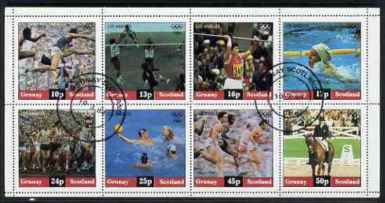 Grunay 1984 Los Angeles Olympic Games perf  set of 8 values cto used (10p to 50p), stamps on , stamps on  stamps on olympics, stamps on  stamps on hurdles, stamps on  stamps on javelin, stamps on  stamps on swimming, stamps on  stamps on running, stamps on  stamps on dressage, stamps on  stamps on horses, stamps on  stamps on water polo