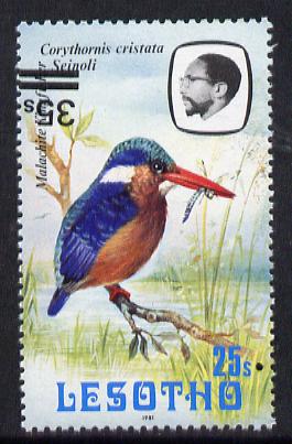 Lesotho 1986-88 Malachite Kingfisher Provisional 35s on 25s (1981 issue) with surch inverted unmounted mint, SG 720b var*, stamps on lesotho, stamps on birds, stamps on kingfisher