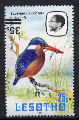 Lesotho 1986-88 Malachite Kingfisher Provisional 35s on 25s (1981 issue) with surch inverted unmounted mint, SG 720b var*, stamps on , stamps on  stamps on lesotho, stamps on  stamps on birds, stamps on  stamps on kingfisher