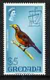 Grenada 1968-71 Bare-eyed Thrush $5 from def set unmounted mint SG 321, stamps on birds, stamps on thrush