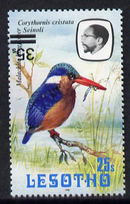 Lesotho 1986-88 Malachite Kingfisher Provisional 35s on 25s (1981 issue) with surch inverted showing 'small s' variety cat A3100 as normal (SG 720bb var), stamps on , stamps on  stamps on lesotho, stamps on  stamps on birds, stamps on  stamps on kingfisher