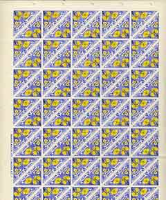 Herm Island 1954 Sea Poppy, Iris & Wallflower 4 doubles (from Flora & Fauna Triangular set) in complete sheet of 100 (Rosen H17) folded along central perforations, unmounted mint, stamps on , stamps on  stamps on triangulars, stamps on  stamps on flowers