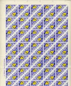 Herm Island 1954 Mackerel & John Dory 2d (from Flora & Fauna Triangular set) in complete sheet of 100 (Rosen H20) folded along central perforations, unmounted mint, stamps on triangulars, stamps on fish