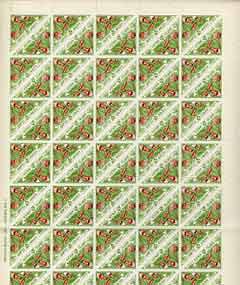Herm Island 1954 Fox Glove & Sea Pink 4d (from Flora & Fauna Triangular set) in complete sheet of 100 (Rosen H23) folded along central perforations, unmounted mint, stamps on triangulars, stamps on flowers