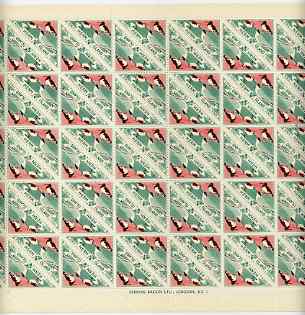 Herm Island 1954 Plover, Oyster Catcher & Tern 5d (from Flora & Fauna Triangular set) in complete sheet of 100 (Rosen H24) folded along central perforations, unmounted mi..., stamps on triangulars, stamps on birds, stamps on plover, stamps on tern