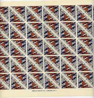 Herm Island 1954 Guillemot, Shag & Razorbill 8d (from Flora & Fauna Triangular set) in complete sheet of 100 (Rosen H26) folded along central perforations, unmounted mint, stamps on triangulars, stamps on birds, stamps on shags