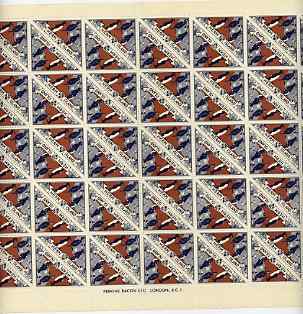 Herm Island 1954 Guillemot, Shag & Razorbill 8d (from Flora & Fauna Triangular set) in complete sheet of 100 (Rosen H26) folded along central perforations, unmounted mint, stamps on triangulars, stamps on birds, stamps on shags
