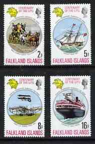 Falkland Islands 1974 Centenary of Universal Postal Union perf set of 4 unmounted mint, SG 300-303, stamps on postal, stamps on upu<ships, stamps on aviation, stamps on mail coaches, stamps on  upu , stamps on 