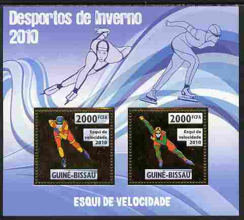 Guinea - Bissau 2010 Winter Olympic Sports - Speed Skating perf sheetlet containing 2 values in gold unmounted mint, stamps on olympics, stamps on sport, stamps on skating, stamps on ice skating