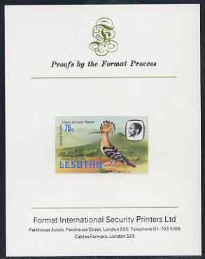 Lesotho 1981 Hoopoe 75s imperf proof mounted on Format International proof card (as SG 447), stamps on , stamps on  stamps on lesotho, stamps on  stamps on birds, stamps on  stamps on hoopoe