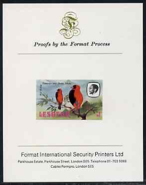 Lesotho 1981 Red Bishop M1 imperf proof mounted on Format International proof card (as SG 448), stamps on lesotho, stamps on birds, stamps on bishop