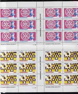 Tanzania 1986 World Chess/Rotary perf set of 2 in complete sheets of 12 (2 panes of 6) SG 461-2 unmounted mint, stamps on chess, stamps on rotary 