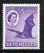 Seychelles 1954-61 Flying Fox 5c (from def set) unmounted mint, SG 175a, stamps on , stamps on  stamps on seychelles, stamps on  stamps on animals, stamps on  stamps on fox, stamps on  stamps on  fox , stamps on  stamps on foxes, stamps on  stamps on  