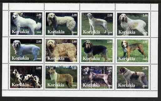 Koriakia Republic 2000 Dogs perf sheetlet containing complete set of 12 values, unmounted mint, stamps on , stamps on  stamps on dogs, stamps on  stamps on 
