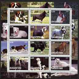 Dagestan Republic 2001 Dogs #01 perf sheetlet containing complete set of 12 values, unmounted mint, stamps on , stamps on  stamps on dogs, stamps on  stamps on 