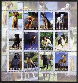 Buriatia Republic 2001 Dogs #1 (various breeds) perf sheetlet containing complete set of 12 values, unmounted mint, stamps on dogs, stamps on 
