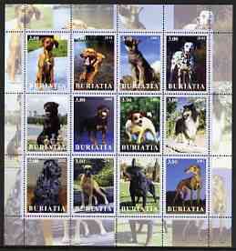 Buriatia Republic 2001 Dogs #1 (various breeds) perf sheetlet containing complete set of 12 values, unmounted mint, stamps on , stamps on  stamps on dogs, stamps on  stamps on 