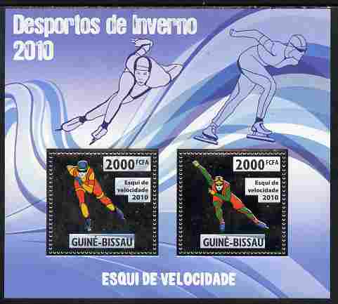 Guinea - Bissau 2010 Winter Olympic Sports - Speed Skating perf sheetlet containing 2 values in silver unmounted mint, stamps on olympics, stamps on sport, stamps on skating, stamps on ice skating