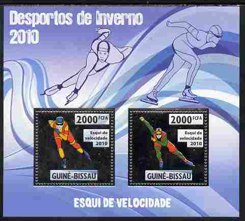 Guinea - Bissau 2010 Winter Olympic Sports - Speed Skating perf sheetlet containing 2 values in silver unmounted mint, stamps on , stamps on  stamps on olympics, stamps on  stamps on sport, stamps on  stamps on skating, stamps on  stamps on ice skating