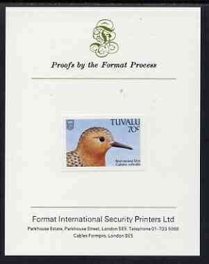 Tuvalu 1988 Sandpiper (Stint) 70c imperf proof mounted on Format International proof card, stamps on , stamps on  stamps on birds, stamps on  stamps on sandpipers, stamps on stints