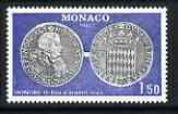 Monaco 1980 Numismatics 1f 50 showing silver coin unmounted mint SG1448, stamps on coins