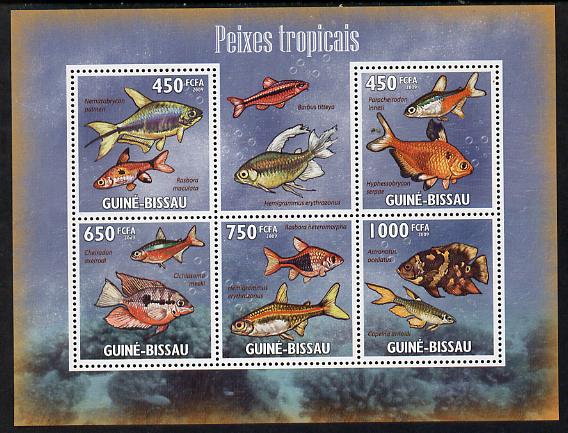Guinea - Bissau 2009 Tropical Fish perf sheetlet containing 5 values unmounted mint, stamps on fish