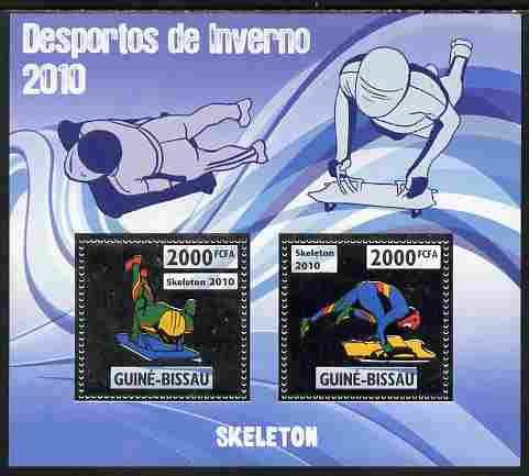 Guinea - Bissau 2010 Winter Olympic Sports - Skeleton Skating perf sheetlet containing 2 values in silver unmounted mint, stamps on olympics, stamps on sport, stamps on skelaton