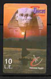 Telephone Card - Egypt E10 phone card showing the Sphinx #2 (logo & Telecom bottom rght), stamps on statues, stamps on egyptology, stamps on 