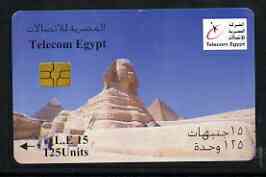 Telephone Card - Egypt £E15 phone card showing the Sphinx & Pyramids (With Telecom Egypt Logo top right), stamps on statues, stamps on egyptology, stamps on 