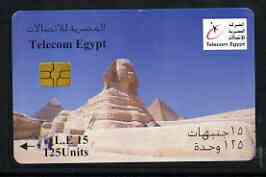 Telephone Card - Egypt E15 phone card showing the Sphinx & Pyramids (With Telecom Egypt Logo top right), stamps on statues, stamps on egyptology, stamps on 