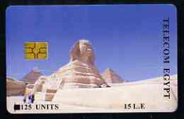 Telephone Card - Egypt �E15 phone card showing the Sphinx & Pyramids (Without Logo top right), stamps on statues, stamps on egyptology, stamps on 