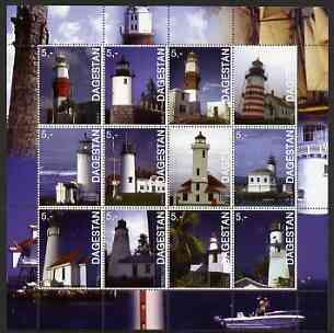 Dagestan Republic 2003 Lighthouses sheetlet containing complete set of 12 values, unmounted mint, stamps on , stamps on  stamps on lighthouses