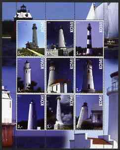 Komi Republic 2003 Lighthouses sheetlet containing complete set of 9 values, unmounted mint, stamps on , stamps on  stamps on lighthouses