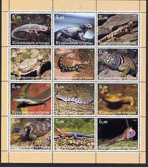 Kuril Islands 2000 Reptiles perf sheetlet containing 12 values unmounted mint, stamps on , stamps on  stamps on reptiles