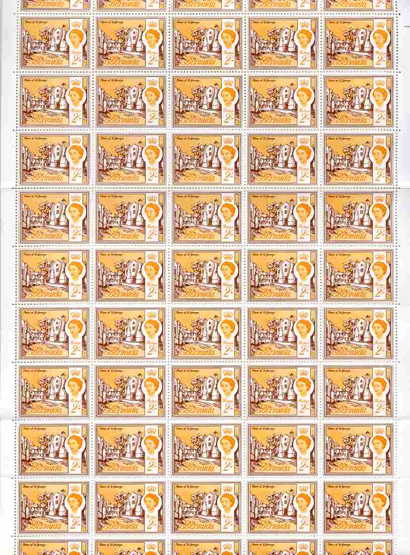 Bermuda 1966-69 Town of St George 2s wmk sideways complete sheet of 60 unmounted mint very light signs of foxing SG 200, stamps on , stamps on  stamps on houses