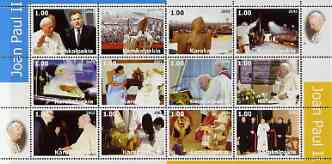 Karakalpakia Republic 2003 Pope John Paul II perf sheetlet #02 containing complete set of 12 values (inscribed Pope Joan Paul II) unmounted mint, stamps on , stamps on  stamps on religion, stamps on  stamps on pope, stamps on  stamps on personalities