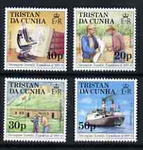 Tristan da Cunha 1987 50th Anniversary of Norwegian Scientific Expedition perf set of 4 unmounted mint, SG 434-37*, stamps on , stamps on  stamps on ships, stamps on  stamps on science, stamps on  stamps on microscopes, stamps on  stamps on birds, stamps on  stamps on albatross, stamps on  stamps on whales, stamps on  stamps on chemistry