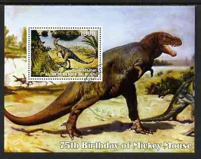 Benin 2003 75th Birthday of Mickey Mouse - Dinosaurs perf m/sheet cto used, stamps on dinosaurs, stamps on disney